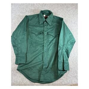 VINTAGE 70s Sears Mens Shirt Green Chamois Button Up Workwear Western Size 14.5